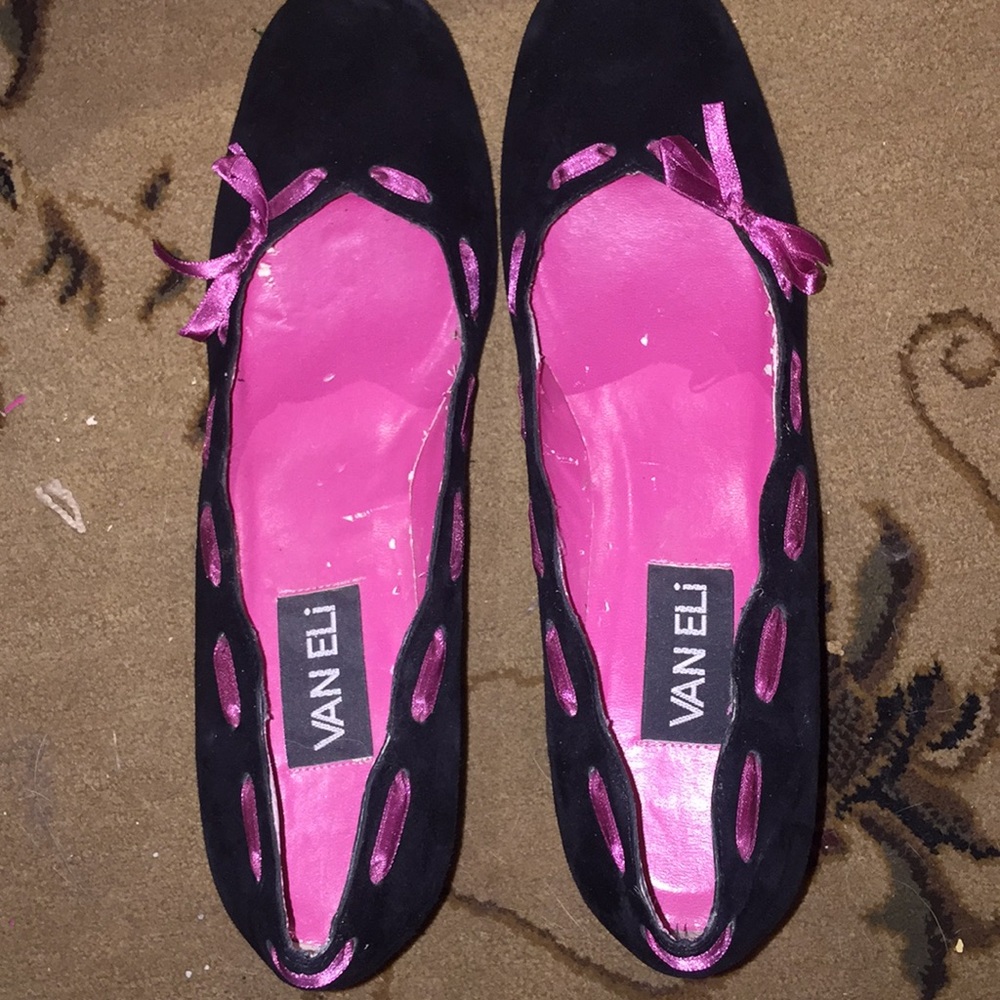 Black suede Van Eli wedges.